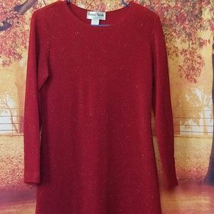 Size 6P Red Sparkle Dress, Long Sleeved